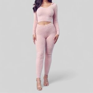 36Point5 Fuzzy Hoodie & Crop Pants Set Mauve Pink Size Small